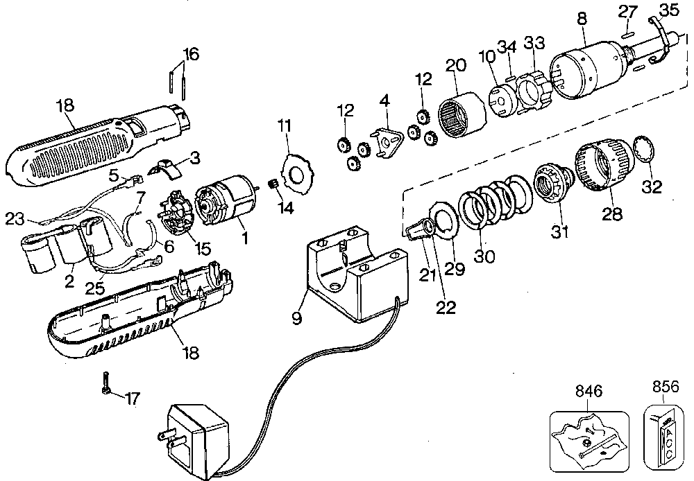 Exploded Diagram A Diagram and Parts List for 9019-25 Type 2 Black and Decker Cordless Drill